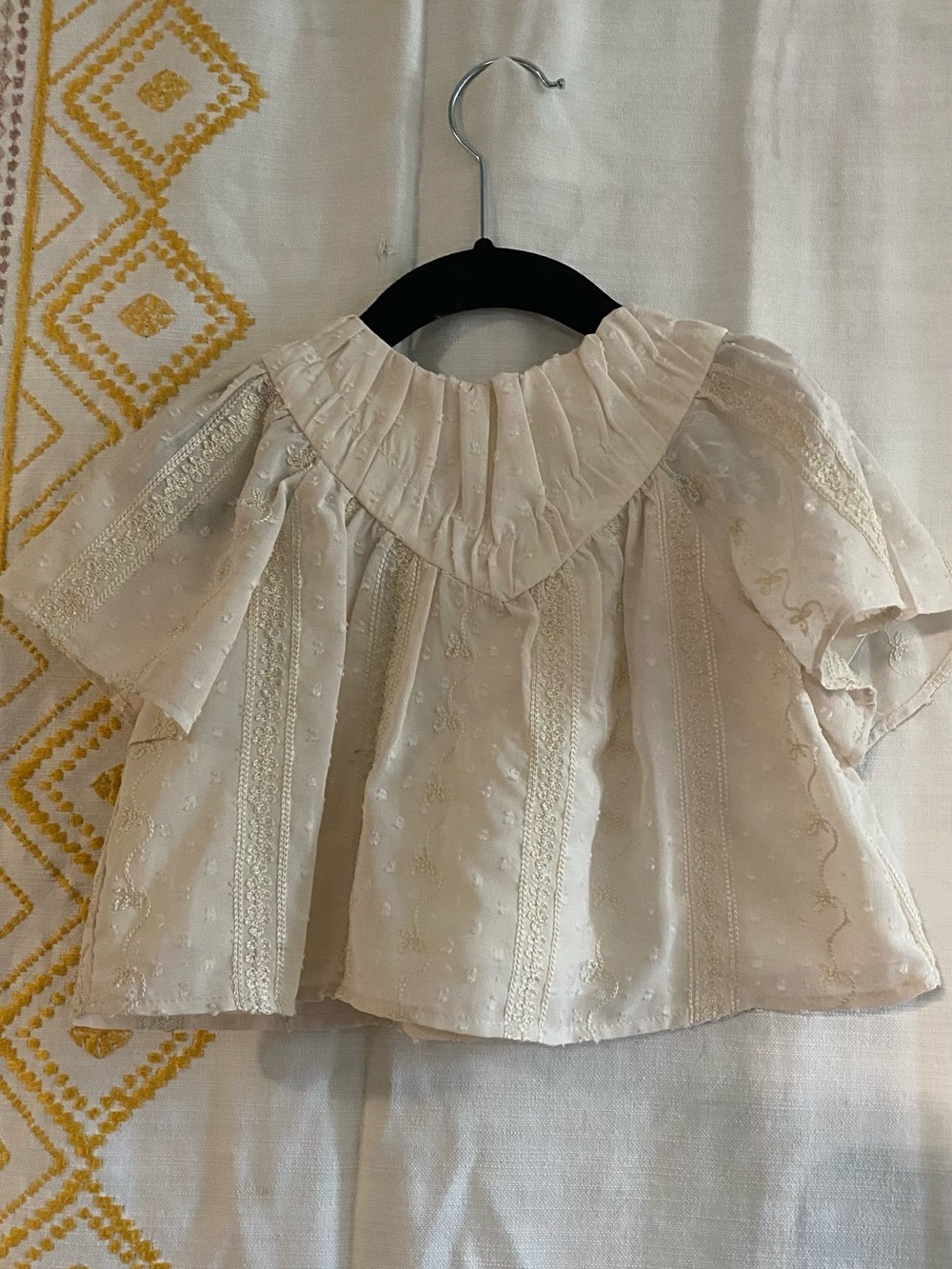 Zara Cream Pleated Collar Embroidered Blouse